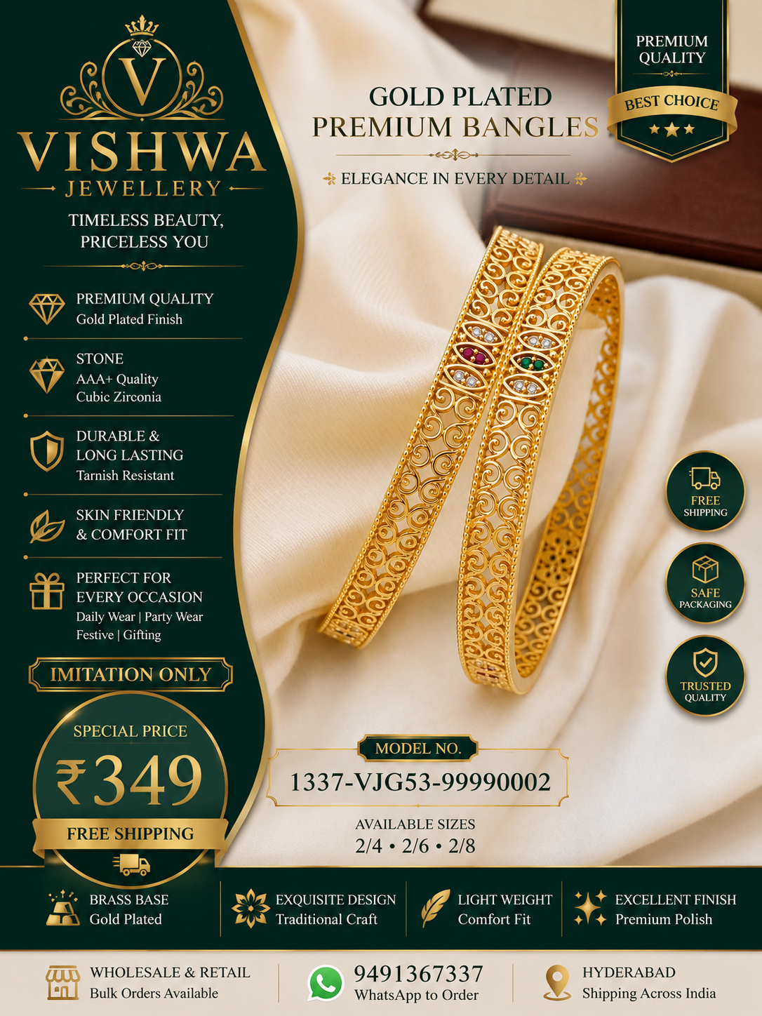 Gold-Plated Designer Stone Bangles – G-53