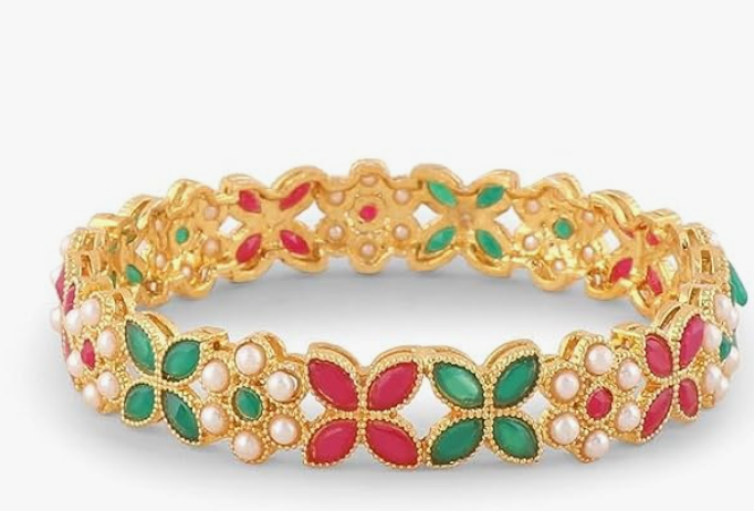 Elegant Pearl Floral Gold-Plated Bangle Set – VJM02