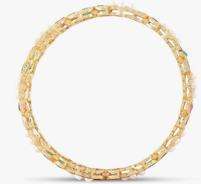 Elegant Pearl Floral Gold-Plated Bangle Set – VJM02