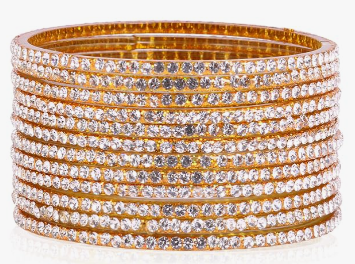 Gold-Plated White Stone Bangles Set of 8 – VJM04