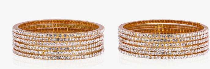Gold-Plated White Stone Bangles Set of 8 – VJM04