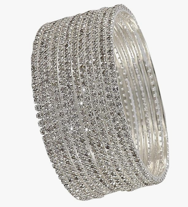 Silver-Finish Zircon Stone Bangles Set of 8 – VJM06