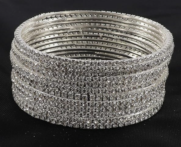 Silver-Finish Zircon Stone Bangles Set of 8 – VJM06