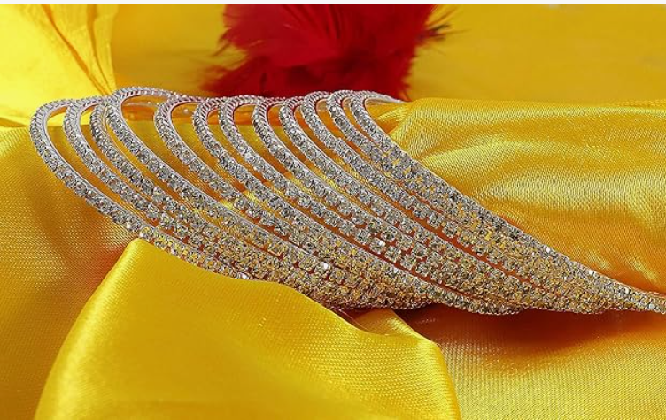 Silver-Finish Zircon Stone Bangles Set of 8 – VJM06