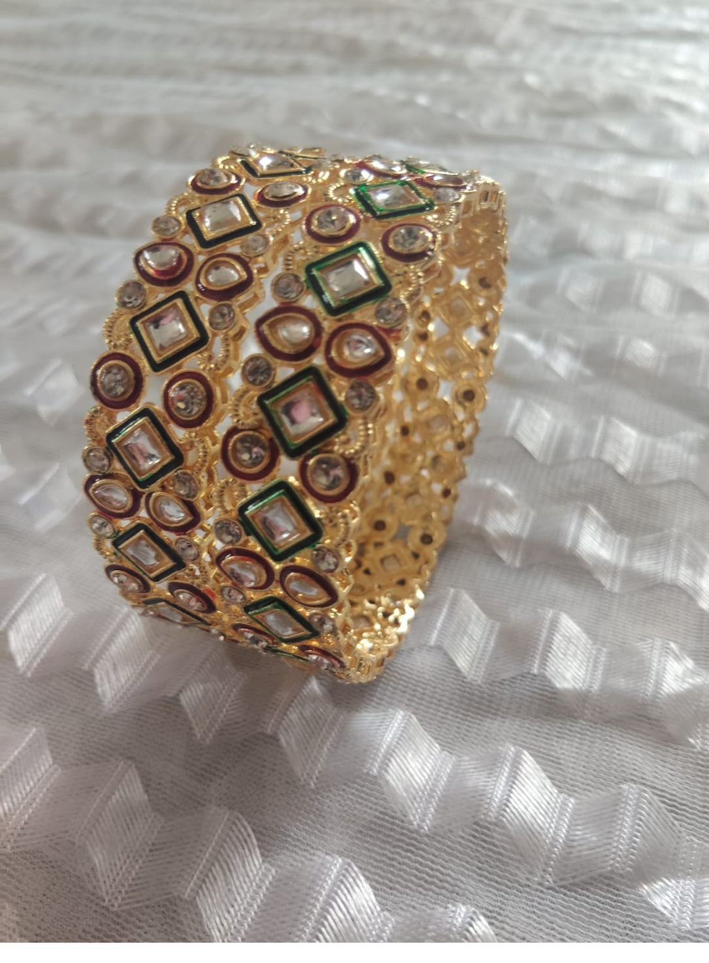 Stone Work & Enamel Gold-Tone Bangle Set | VJM07