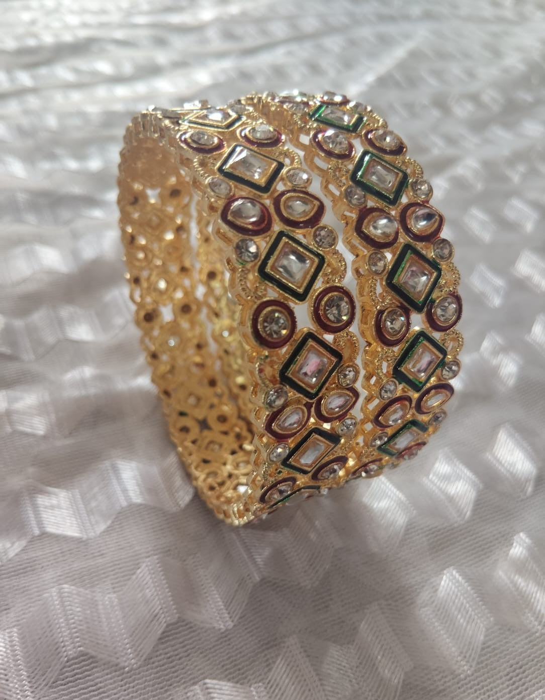 Stone Work & Enamel Gold-Tone Bangle Set | VJM07