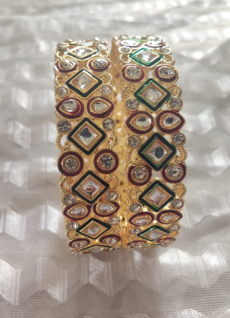 Stone Work & Enamel Gold-Tone Bangle Set | VJM07