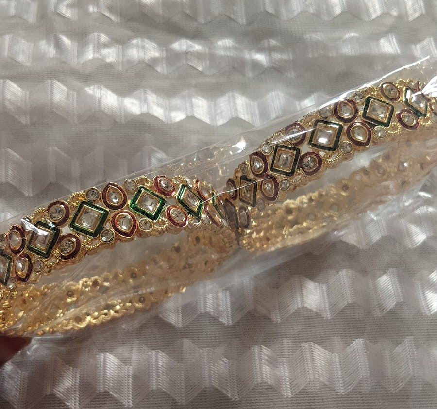 Stone Work & Enamel Gold-Tone Bangle Set | VJM07