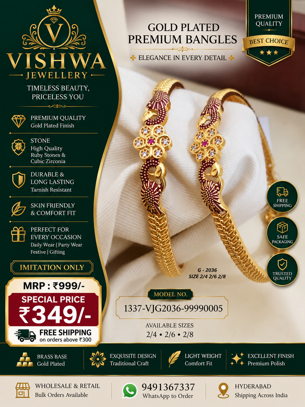 Gold-Plated Premium Stone Bangles – G-2036