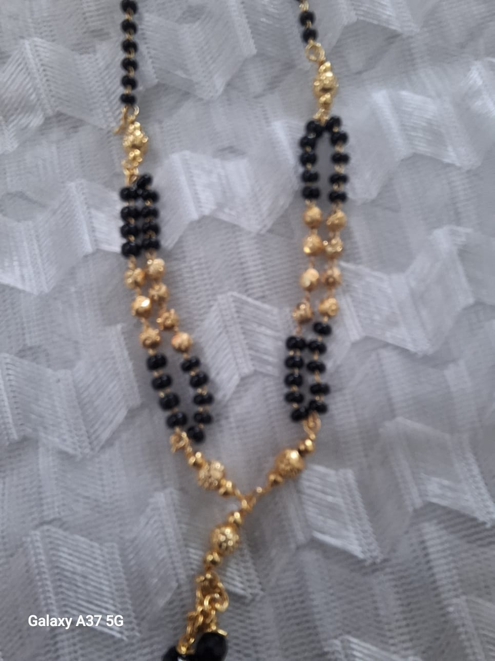 Gold-Plated Black Beaded Nallapusalu Chain VIBC132