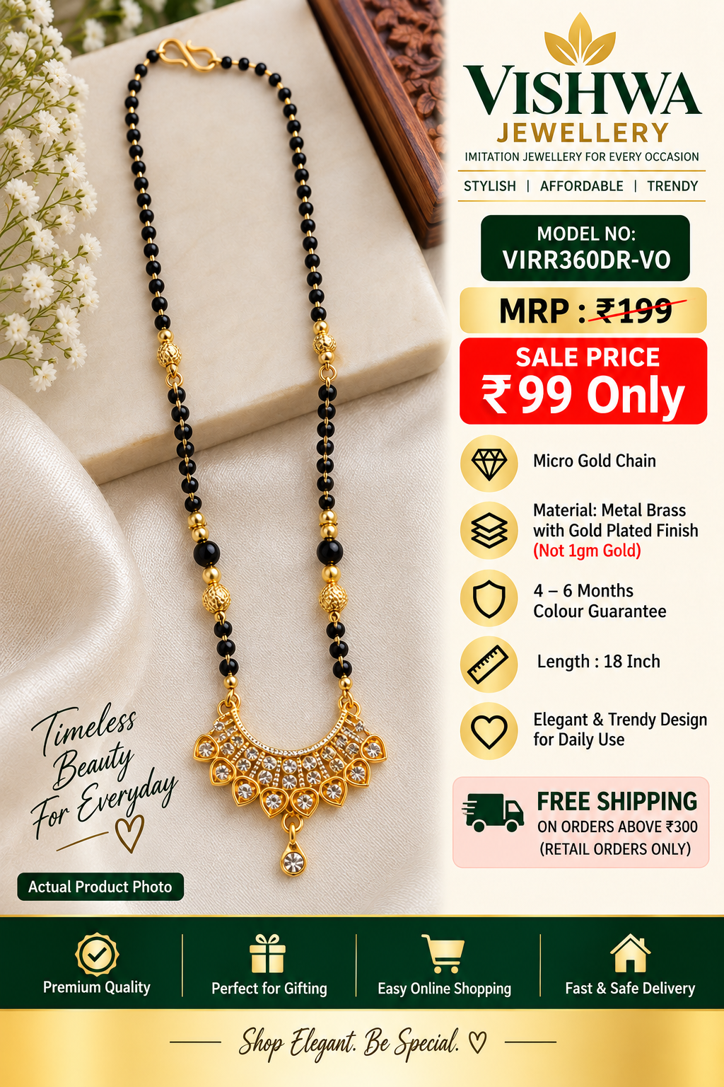 Gold-Plated Nallapusalu Necklace with Designer Pendant VIRR360