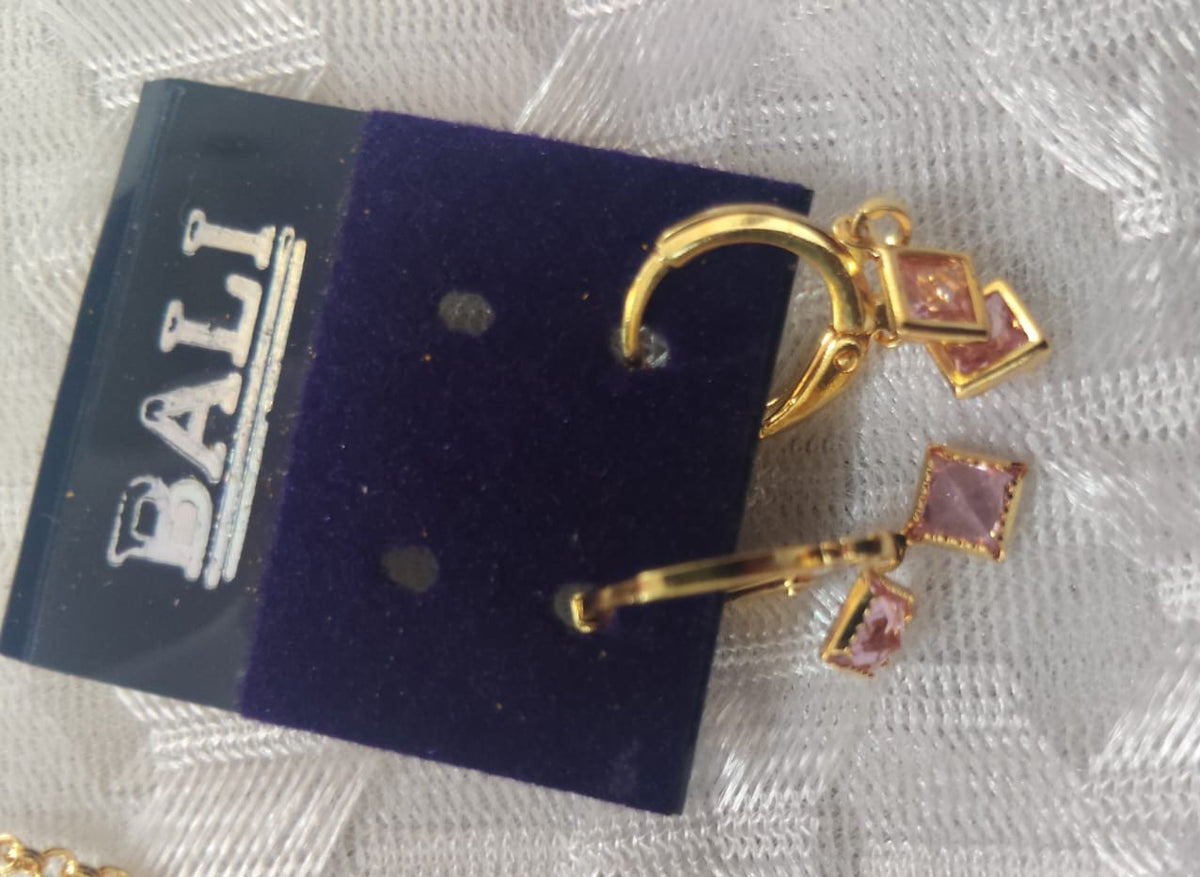 Micro Gold-Plated Beaded Mangalsutra with Pink AD Earrings