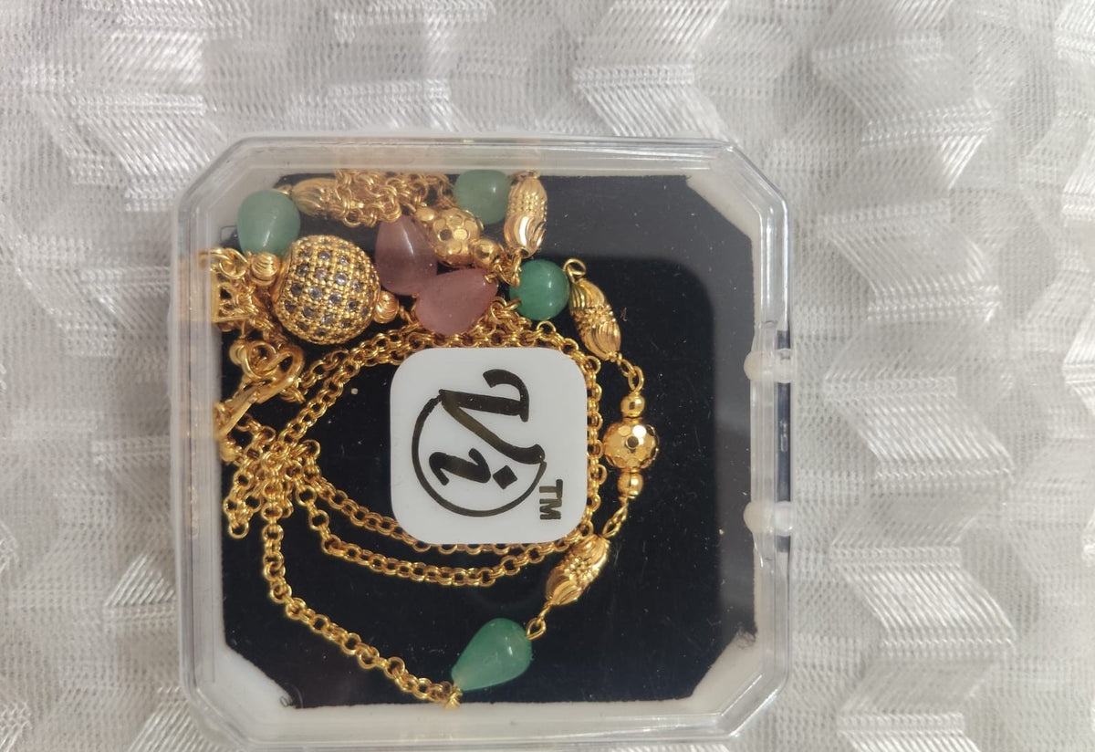 Micro Gold-Plated Beaded Mangalsutra with Pink AD Earrings