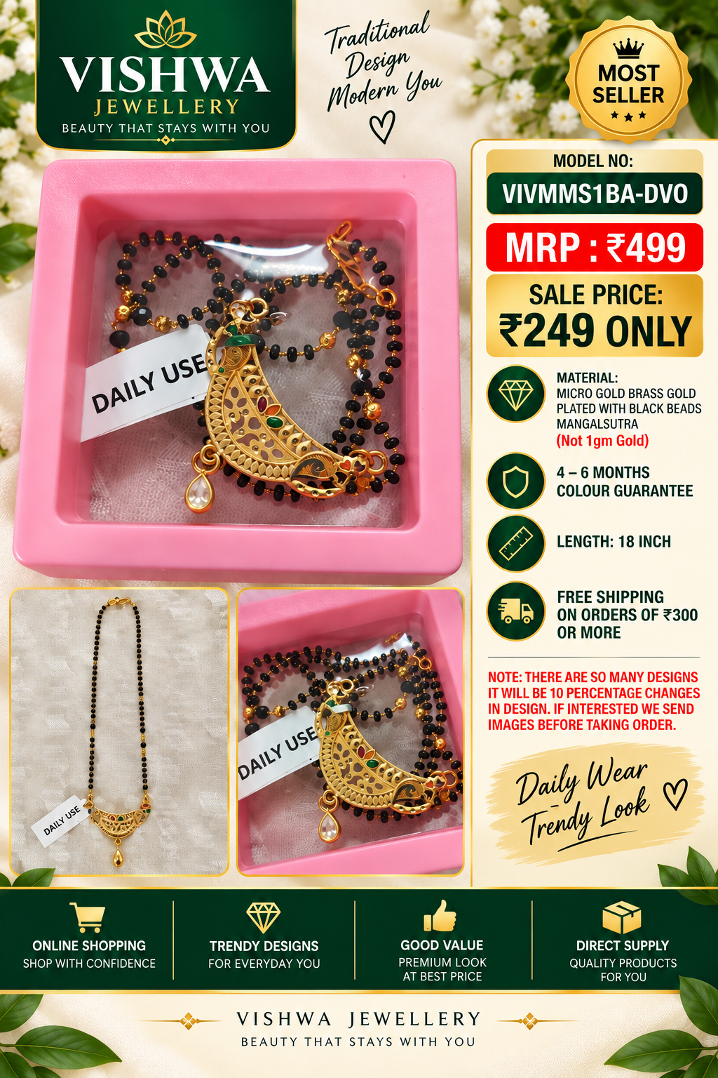 Gold-Plated Nallapusalu Mangalsutra – Daily Wear VIVMMS1BA