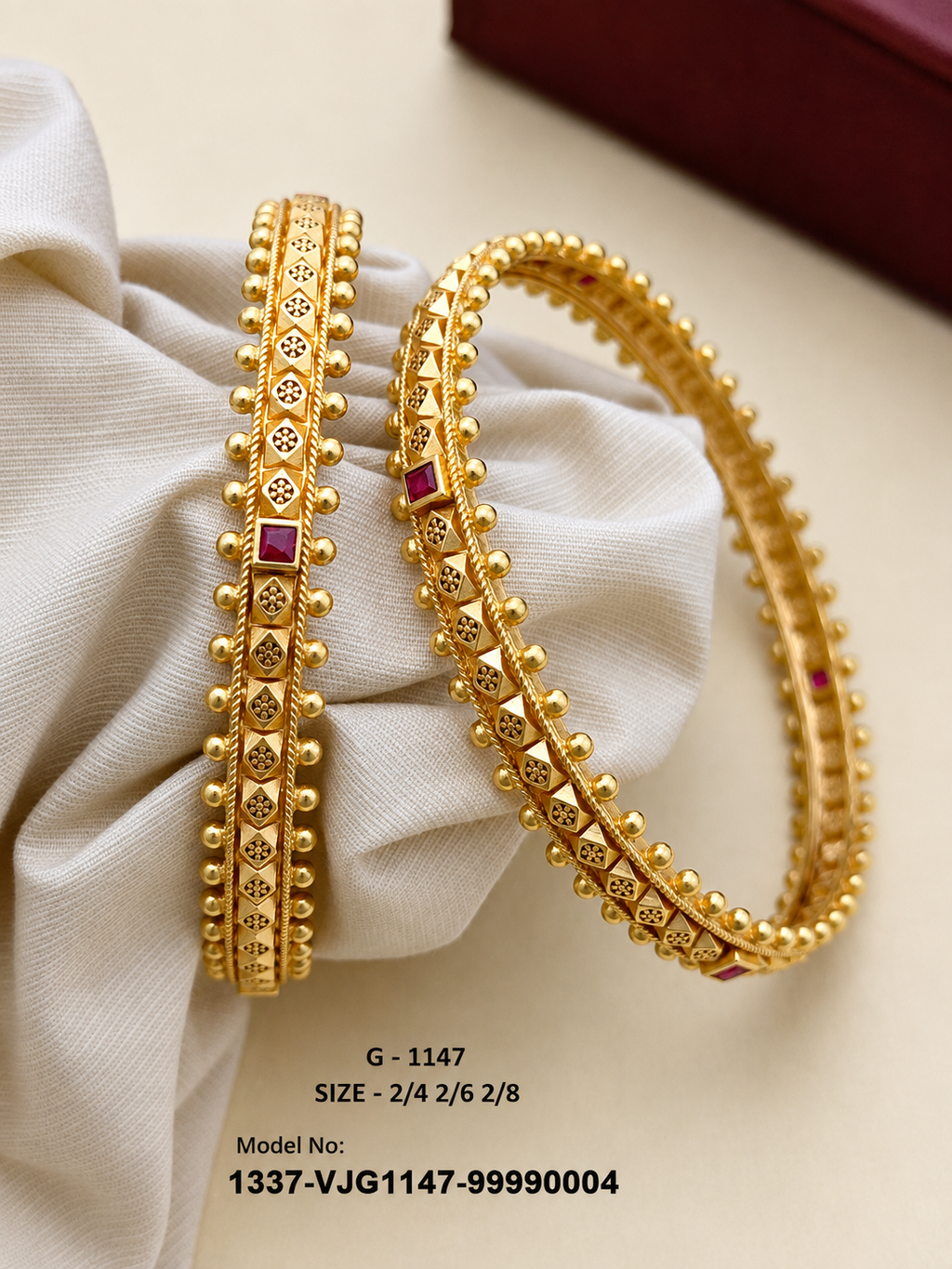 Gold-Plated Premium Ruby Stone Bangles – G-1147
