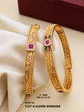 Gold-Plated Premium Ruby & Multicolour Stone Bangles – G-2089